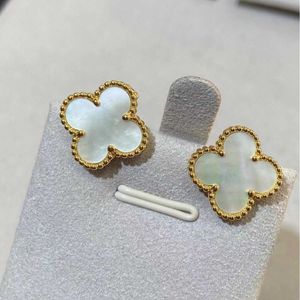 Designer Original 925 Pure Silver Van Clover Earrings Plated with 18K Gold White Fritillaria Red Agate Black Lucky Grass and Earstuds jewelry