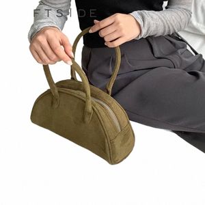 leftside Semi-circle Shoulder Bags for Women Veet Leather Female New 2023 Winter Trend Korean Fi Tote Bag Handbags 39JV#