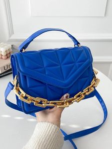 가방 블루 격자 무늬 PU 가죽 플랩 사이드 백 디자이너 2022 여름 새로운 패션 어깨 크로스 바디 가방 고급 체인 핸드백 및 지갑