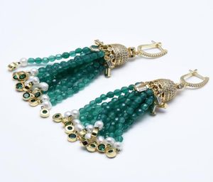 GuaiGuai Jewelry Natural Cultured White Pearl Green Agates Crystal CZ Gold Plated Hook Earrings CZ Fitting For Women Girl Gifts2931358106