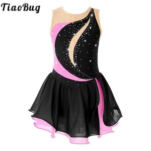 Kids Girls Sleeveless Figure Skating Dress Shiny Rhinestone Ballet Gymnastics Dance Leotard Stage Performance Costume 240516