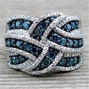 バンドMilangirl Luxury Cubic Zirconia Rings for Women Jewelry Wedding Engainge Dark Blue Rings Statement Anel