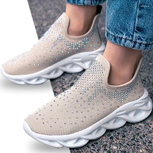 Fitness Shoes Summer Casual Slip On Breathable Ladies Sneakers Bling Flat Loafers Knitted Sock Women's