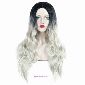 Designer Human Wigs Hair for Women New Wig Black Black Gradient Mid Split Mid Split Long Rurly Rose Inner Mesh comodo e traspirante