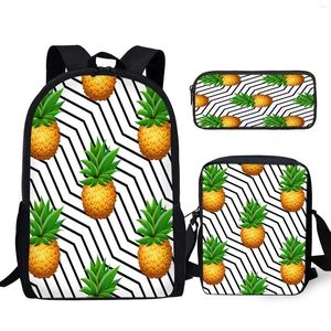 Mochila YiKeluo Pineapple 3D Impressão listrada Bolsa de mensageiro Durável Confortable Ajuste Ajuste Caixa de lápis de mochila