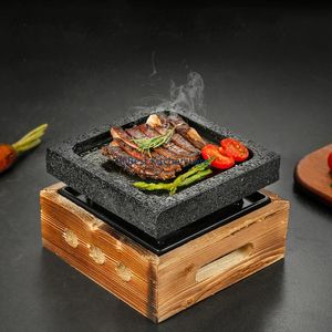 High temperature stone grill plate Stone baking tray Volcanic Rock Barbecue Plate Japanese barbecue stove Beef steak plate 240410