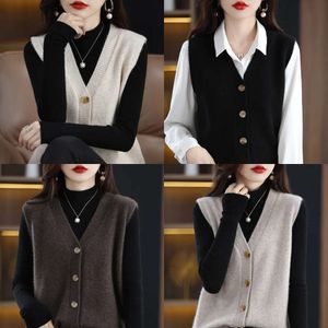 Vests Women's 3912 Autumn Winter Vneck Knitted Vest Sweater Female Buttons Slim Warm Solid Color Cardigan Knitwear Woman 221007