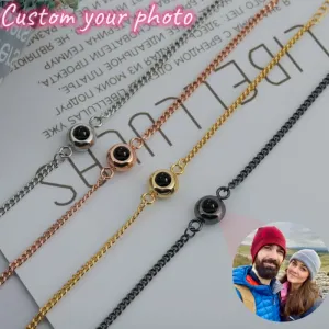 Strands Stainless 3mm Cuban Chain Custom Projection Photo Bracelet Personalized Image Circle Hand Jewelry Memorial Valentine's Day Gift