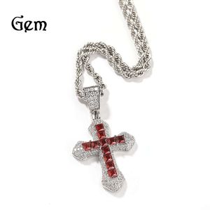 Hip Hop New Blue Zircon Cross Herren Halskette Mode vielseitig schwere Industrie Diamant Pullover Kettenschmuck