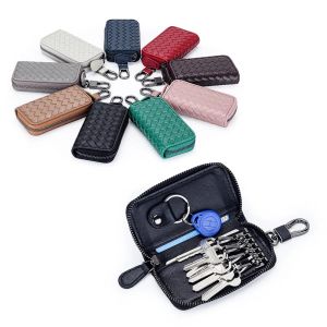 Plånböcker fårskinn hus nyckelhållare för nycklar vävd blixtlås multi funktionell söt liten nyckel arrangör nyckelfodral nyckelpåse