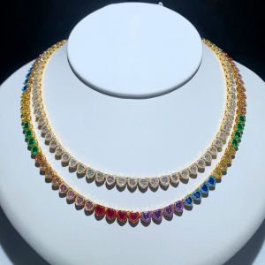 Necklaces 2024 New Valentine's Day Gift Rainbow Heart Bezel Tennis Choker Necklace Colorful Enamel Gold Plated Fashion Women Jewelry