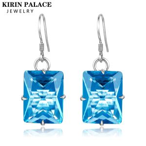 Earrings Blue Topaz Emerald Gemstone Drop Earrings for Women Solid 925 Sterling Silver Gemstone Earrings for Engagement Fine Jewelry