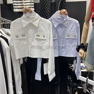 Italy miui top Women's Blouses Shirts Luxury Women Blouses designer classical design Clothing fashion blue Sports shirt woman stripe shirt Cropped T shirt