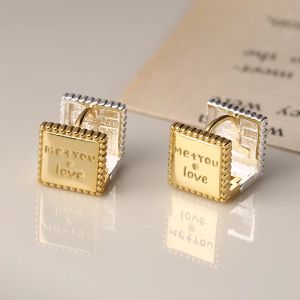 Örhängen Silvology äkta 925 Sterling Silver Gold Silver Color Letter Square Stud Earring For Women Antialllergy Earring Simple Smycken
