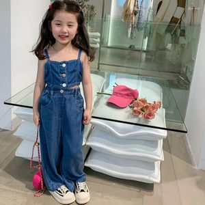 Clothing Sets Girls Summer Jeans Suit Suspender Pant Baby Kids Children Denim Set Fashion Stlye 2pcs