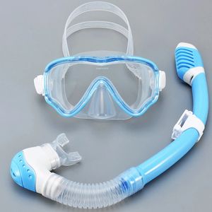 Kids Diving Mask Snorkel Set Swimming Goggles Tempered Glass Panoramic View Anti-Leak Anti-Fog Training Dry Top Youth Boys Girls 240409
