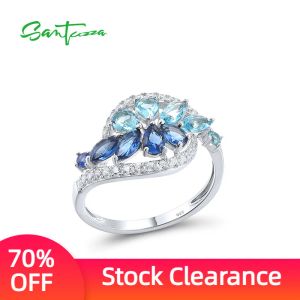 Anéis Santazza 925 Anéis de prata esterlina para mulheres Marquise Blue spinel CZ original Elegante Anilos Presentes de casamento jóias finas