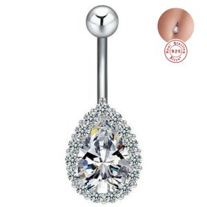 Takı 925 Sterling Gümüş Göbek Düğme Çubukları Gözyaşı Damla Göbek Piercing Halkası Clear CZ Göbek Yüzükler Göbek Yüzük Göbek Piercing