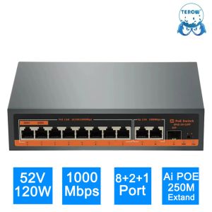 Kontroll Terow AI Smart Gigabit Switch 11 Port 1000Mbps 8 Poe +2 Uplink +1 SFP Ethernet 52V med kraft för kamera/ router/ videoinspelare