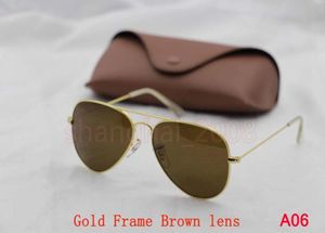 2020 Classic Pilot Sunglasses Sunglasses Brand Marca masculina Sol óculos Eyewear Gold Metal Green 58mm 62mm Lentes de vidro 5280225