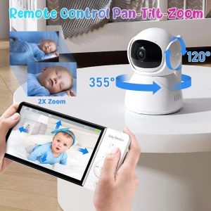 Kamera 5,0 tum trådlös video Baby Monitor 5000mah Battery IPS -skärm med Nanny PTZ Camera 2way Audio Vox Lullaby SD TF Card Record