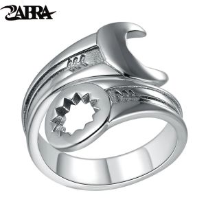 Rings ZABRA Genuine Pure 925 Sterling Silver Cool Wrench Ring Men Adjustable Retro Love Vintage Punk Rings Women Biker Silver Jewelry