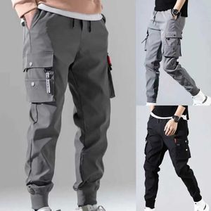 Men's Pants Mens cargo pants with multiple pockets and drawstring outdoor mens sports pants mens hip-hop jogging pants Y240422