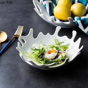 Yaratıcı beyaz düzensiz seramik tabak salata tatlısı mercan ev sofra seti set akşam yemeği yemeği mutfak eşyaları porselen 240415