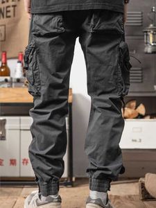 Men's Pants Workwear pants mens slim fit ankle tightening American high street tied tactical pants outdoor functional leggings Y240422