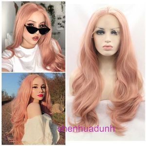 High quality fashion wig hairs online store Qingdao Xiwei Handwoven Front Lace Wig Matte Temperature Silk Rose Gold Random Splitting Long Curly Hair