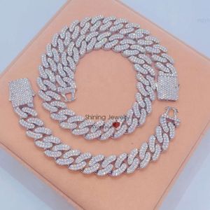 23mm Hip Hop White Gold Plated Sterling Silver 925 Iced Out Moissanite Diamond Miami Cuban Chain