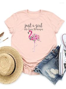 Frauen T-Shirts Grafische T-Shirt T-Shirt Top Mode Frauen lässig Flamingo Blume süße 90er Jahre Kurzarm Kleidung Dame Kleidung Basic Druckhemd