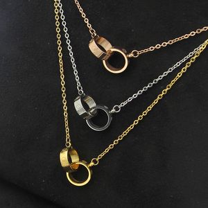 3 Colors Simple Luxury Necklace Double Ring Pendant Necklaces With Logo Stainless Steel Fashion Love Necklace For Women Men