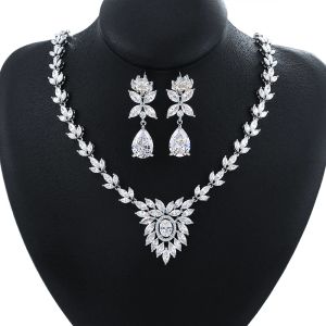 Halsband Weimanjingdian Brand Marquise Cut Cubic Zirconia CZ Crystal Bridal Necklace and Earring Wedding Jewellery Set