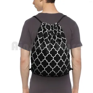 Backpack Black And White Moroccan Quatrefoil Drawstring Bag Riding Climbing Gym Artistic