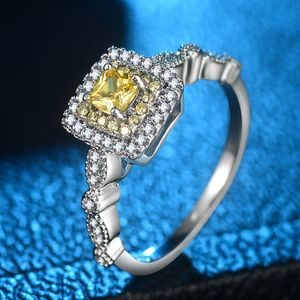 Chinese Luxury Zircon Geometry Designer Band Rings for Women sweet classic big square pink white yellow stone anillos love nail finger bling diamond ring jewelry