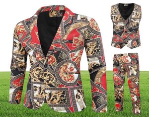 Xury Men Suit 3 Piece Fashion Business Party Mens Paisley Formal Suits Set Sets Jacket Paints Slim Fit Dress Men Clothing6267181