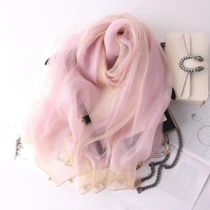 Scarves 2024 Silk Scarf Eugenia Solid Diamond Edge Pearl With Double Layer Mulberry Decoration Women's Outgoing Shawl