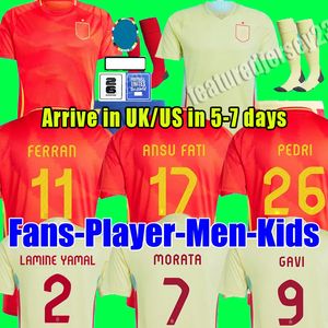 Fan Player versão Euro 24 Spainl Soccer Jersey Morata Ferran Asensio Camisa de futebol da seleção nacional 25 kit de crianças Homem para casa fora Camisetas Espana Rodri Olmo Ansu fati