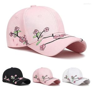 Bollmössor Korean Flower broderi Baseball Kvinnor Söt plommon utomhus Lång grim Sun Visor Hattar Bomull Justerbar sportmössa