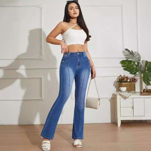 Neue Mikrojeans mit hoher Taille -Taschenhose Denimhose Frauen Jeans gewaschen