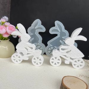 Ceramics Easter Cute Cycling Rabbit Silicone Mould Gypsum Mounted Incense Expanding Gypsum Decoration Mold Aromatherapy Candle Resin Mold