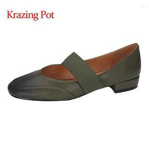 Casual Shoes Krazing Pot Genuine Leather Round Toe Low Heel Brand Beauty Lady Daily Wear Slip On Retro Fashion Basic Women Pumps L0f3