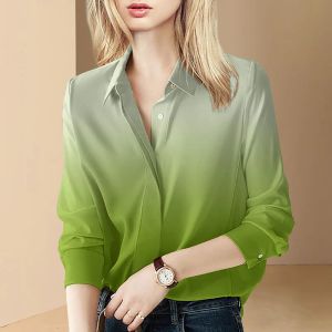 Bluzy moda kobieta bluzki gradientowy kolor długie rękawy koszule wiosna jesienna luźne topy ol biznes