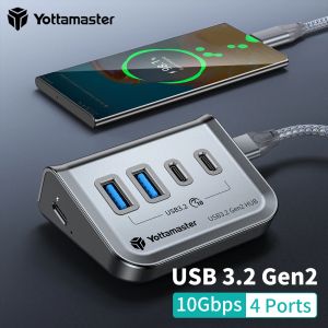 Hubs Yottamaster 4 Porta Docking Station Adaptador de cubo USB para USB 3.2 Gen2 TypeC com 10 Gbps 4khdmi Slot Slot Desktop Portability Hub