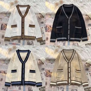 Kong Hong Style Ins stickade Cardigan Men's Spring and Autumn Trendy Brand Loose Par Design, kontrasterande färgjacka tröja