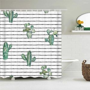 Tende per doccia di alta qualità piccoli freschi di cactus fresco tende per tessuto stampato pianta da bagno fiore schermata impermeabile decorazione bagno con gancio