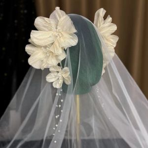 Jewelry New French crepes flower Crystal Tassel side hair decoration Versatile Bride Wedding Style Hair Accessories