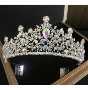 Smycken ny ab färg kristall kronor brud tiaras vintage krona tiara för kvinnor brud tävling prom diadem bröllop hår tillbehör blad