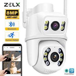 Kameralar 8MP 4K PTZ WiFi Kamera Çift Lens Çift Ekran Açık Mekan Dış Mekan Gece Görüşü Otomatik İzleme Bluetooth Binoküler IP Cam